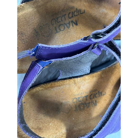 Naot Sandals Womens Size 8 EU 39 Purple Red Leather Wedge Cork Footbed Strappy - Picture 4 of 8